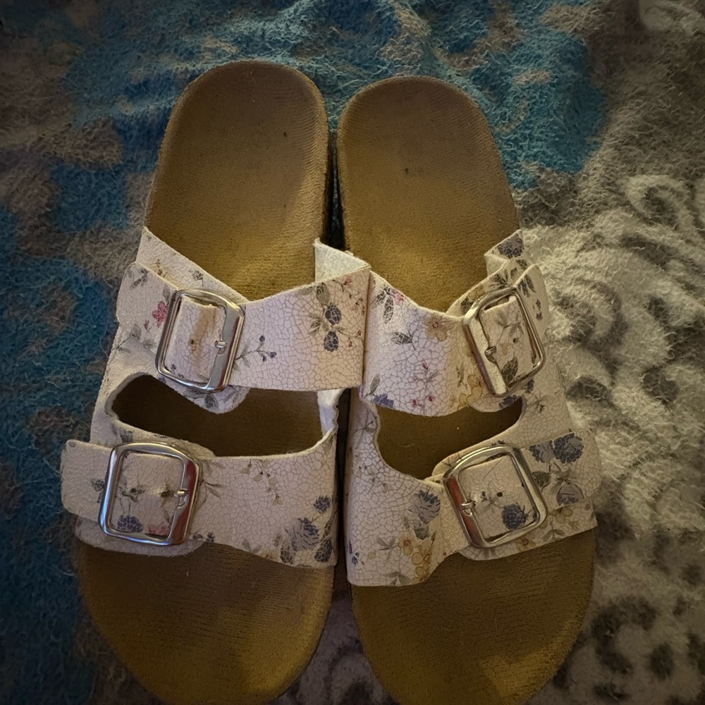 Cream Sandals with Contoured Footbed and Two-Strap Design